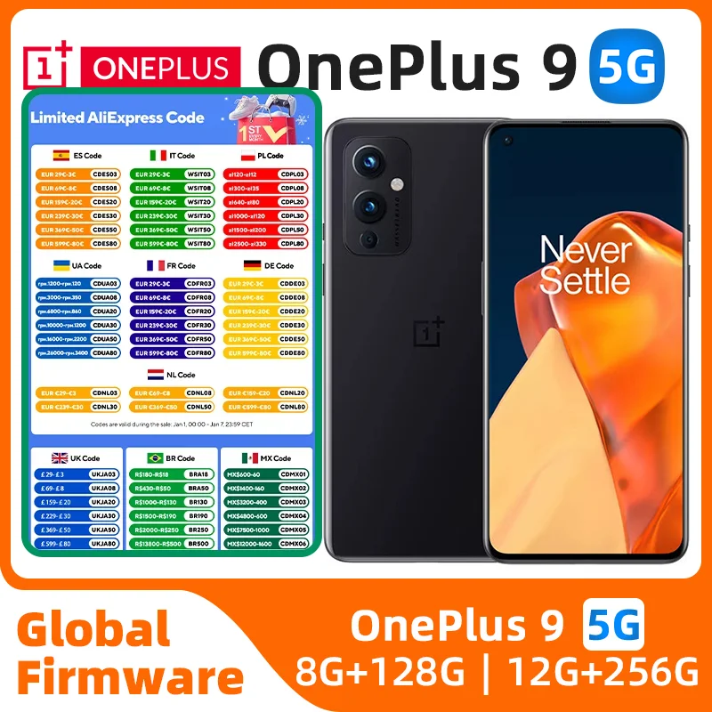 OnePlus 9 5G Global Version Snapdragon 888 12GB 256GB 6.55‘’ 120Hz Fluid AMOLED Display Hasselblad Camera Original used phone