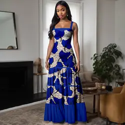 Vestidos africanos para mulheres, sem mangas, cintura alta, deslizamento, traje ankara, vestido maxi, roupas estampadas, ajuste fino, roupa de festa, A2325013