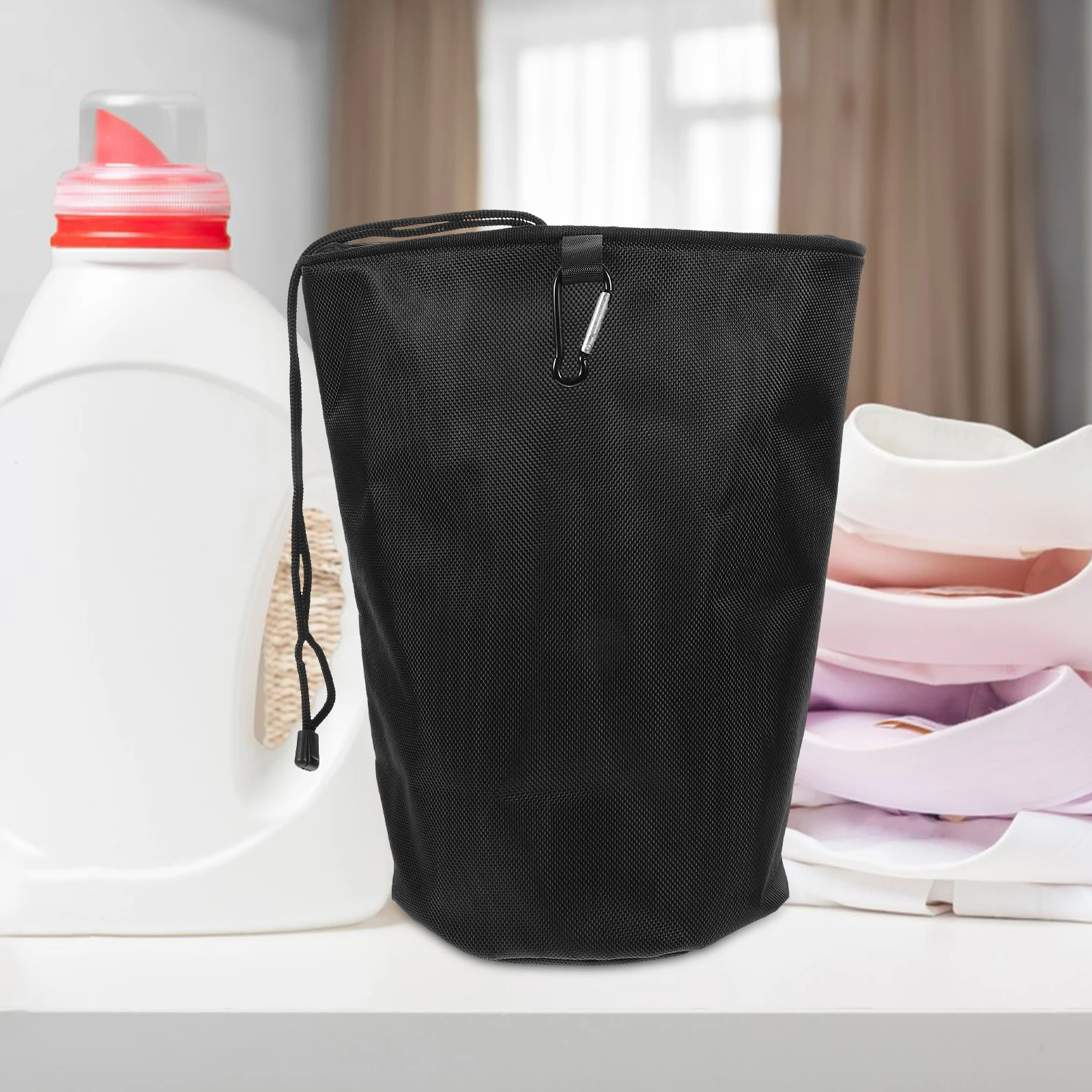 

Portable Clothespin Hanging Bag Black Drawstring Storage Laundry Peg Organizer Space Saving Multi-functional BagHooks
