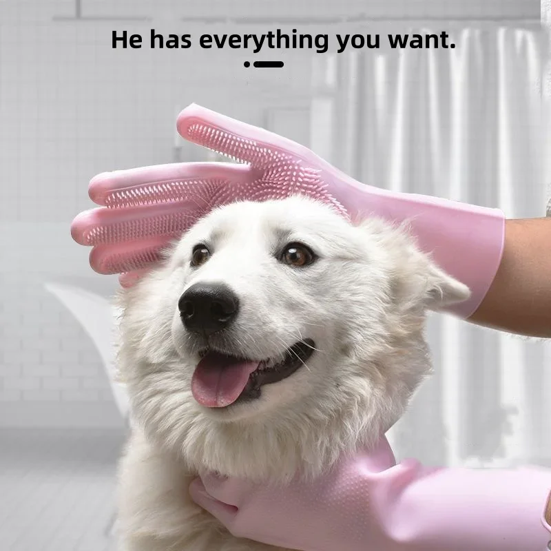 Guantes de baño para el cuidado de mascotas, champú de baño para perros y gatos, masaje, limpieza, esponja limpiadora, guantes de depilación de silicona