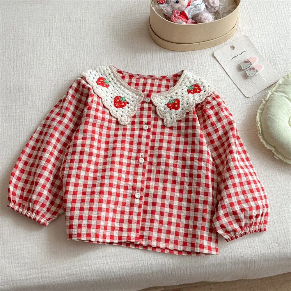 

Girls Plaid Shirt Autumn New Girl Baby Dollshirt Long Sleeve Shirt