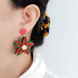 KUGUYS Christmas Color Scheme Flower Drop Earrings for Women Classic Glitter Acrylic Jewelry Fashion All Season Accessories