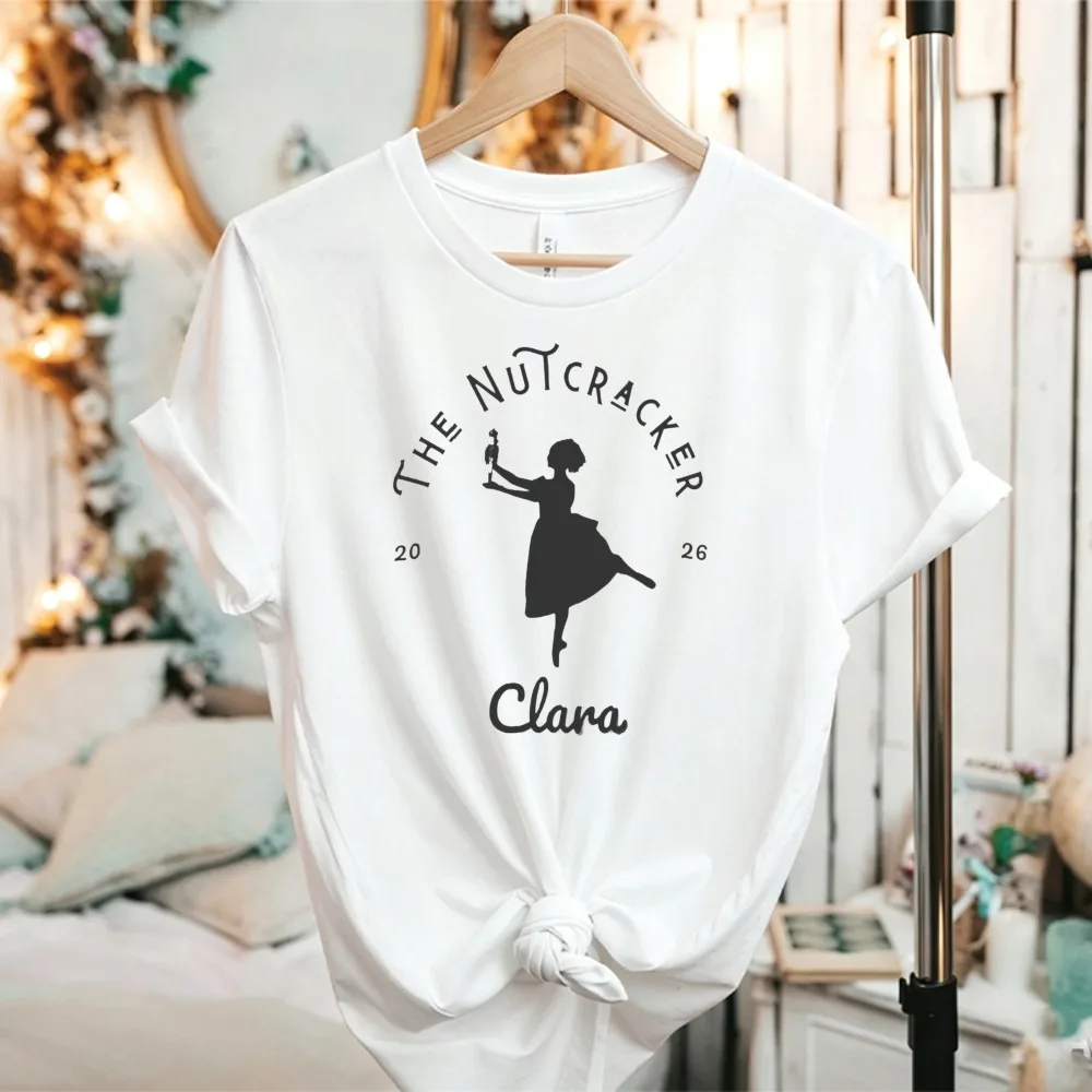 The Nutcracker Clara Ballet Dancer Graphic T‑Shirt Short Sleeve Cotton Tee Christmas Holiday Dance Silhouette Print Casual Tops