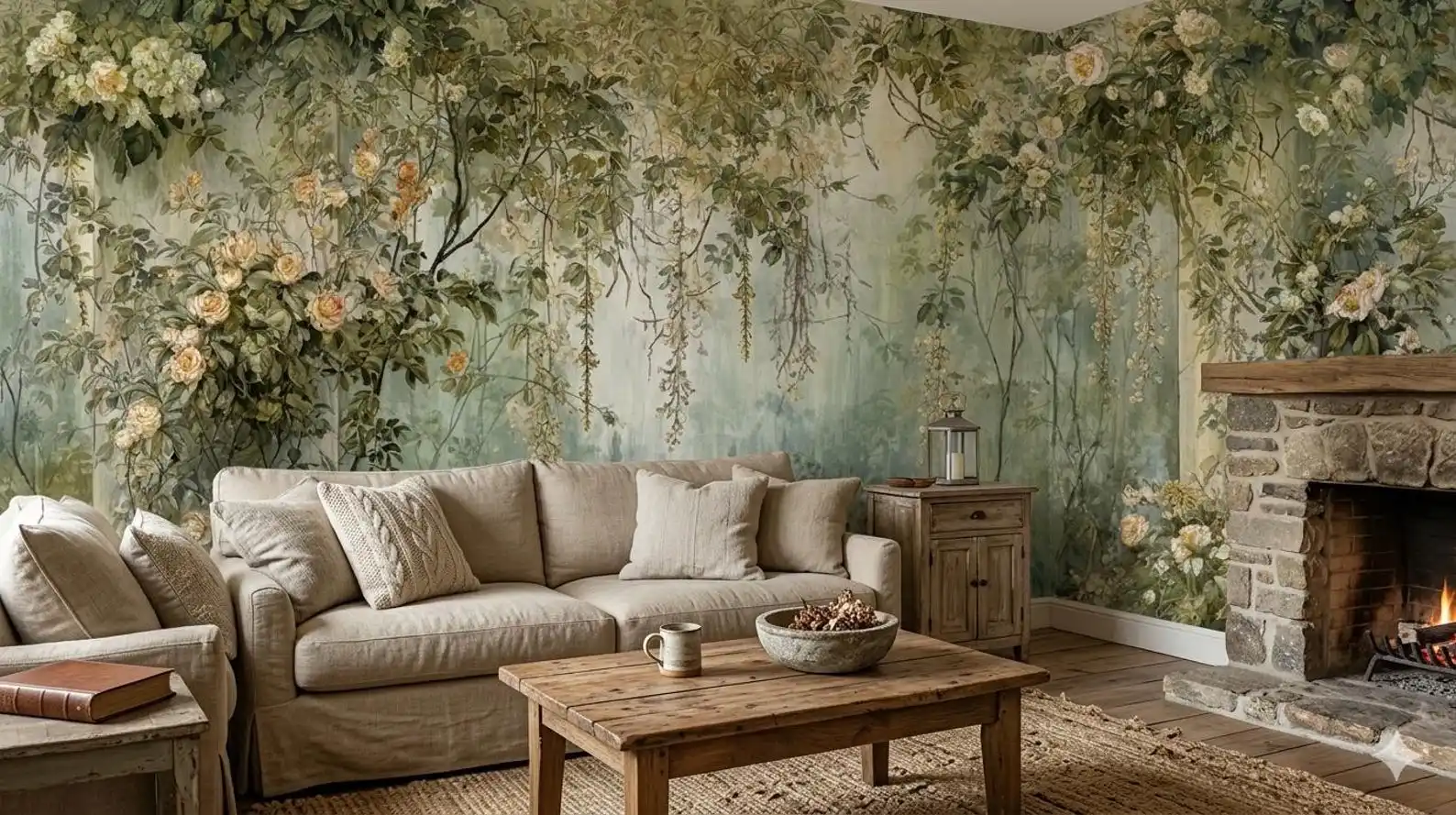 Customized mural, European rose, jungle wallpaper, home decoration, floral and tree branch decoration, painting wallpaper mural