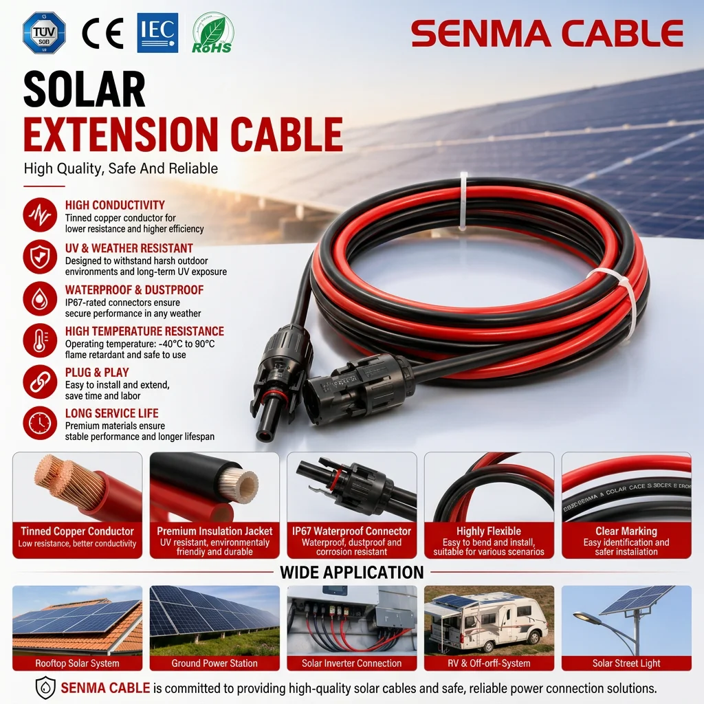 1 Pair Solar Panel Extension Cable Copper Wire Black and Red with Solar Connector Solar PV Cable 6mm2 10 AWG