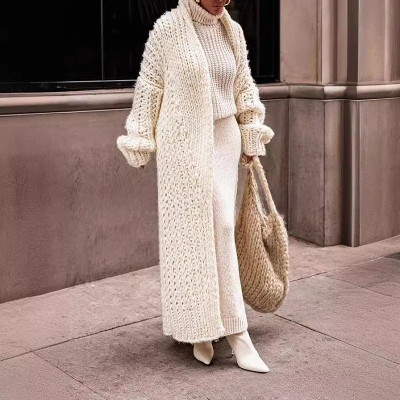 

Autumn and Winter New European and American Sweater Cardigan Coarse Rod Needle Loose Large Edition Long Knitted Jacket