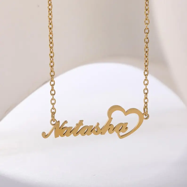

Personalized minimal heart necklace, name necklace heart necklace engraved with a name custom jewelry perfect as a gift for her.