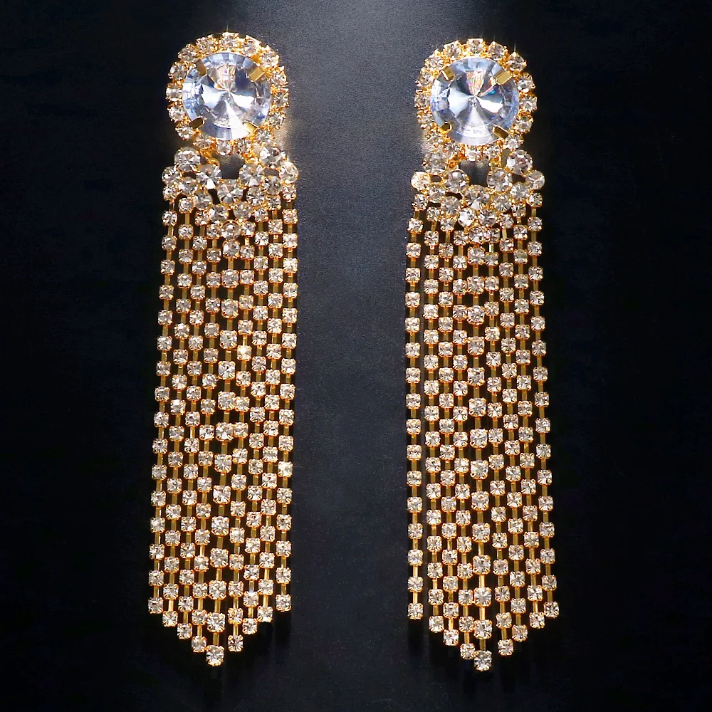 Stonefans Fashion Design Spicy Europe Advanced Sense Earring Rhinestone Round Shpe Chain Tassel Earrings Hyperbole Long Pendient