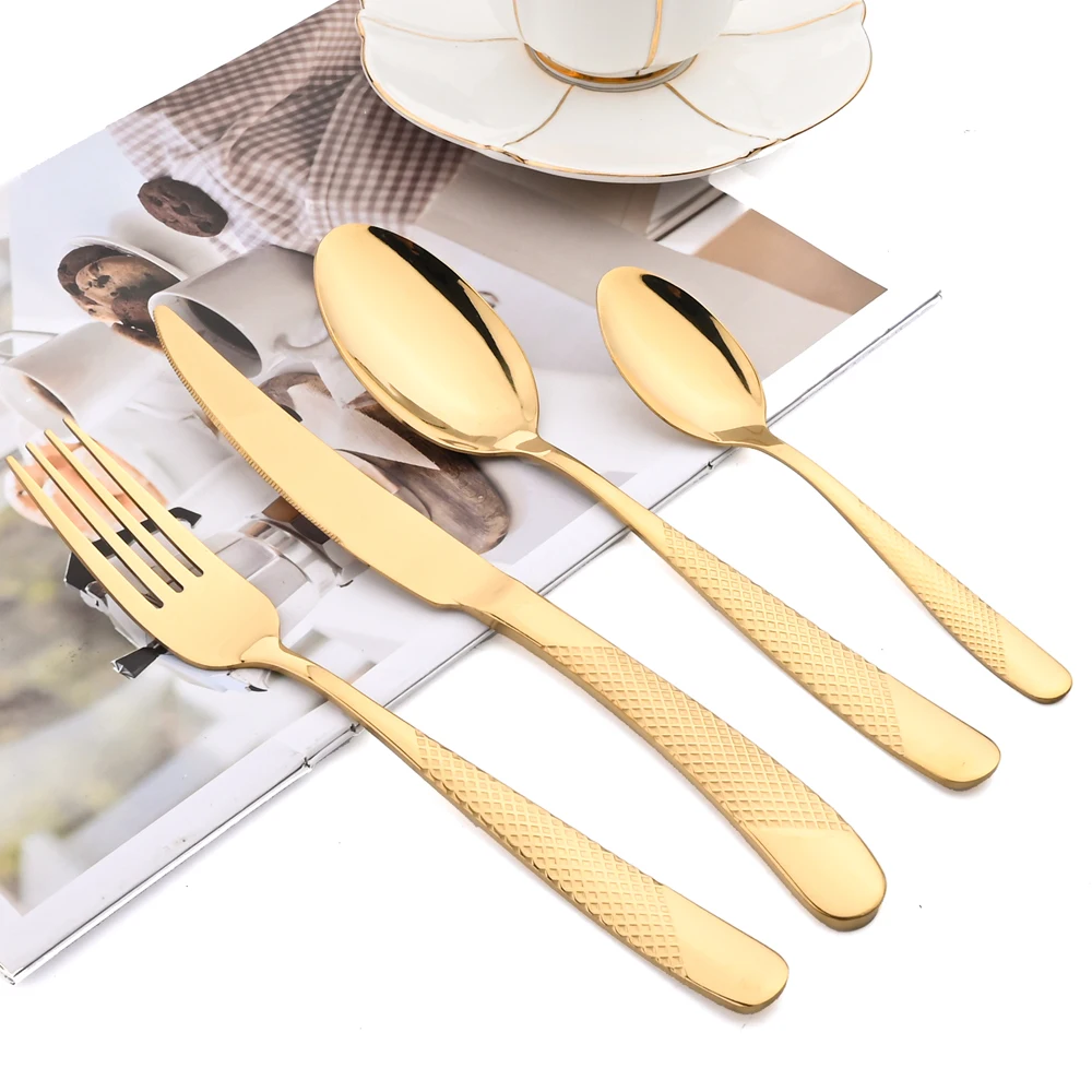 

Zoseil 24Pcs Dinnerware Set Stainless Steel Vintage Fork Knife Spoon Flatware Tableware Kitchen Silverware Bright Cutlery Set