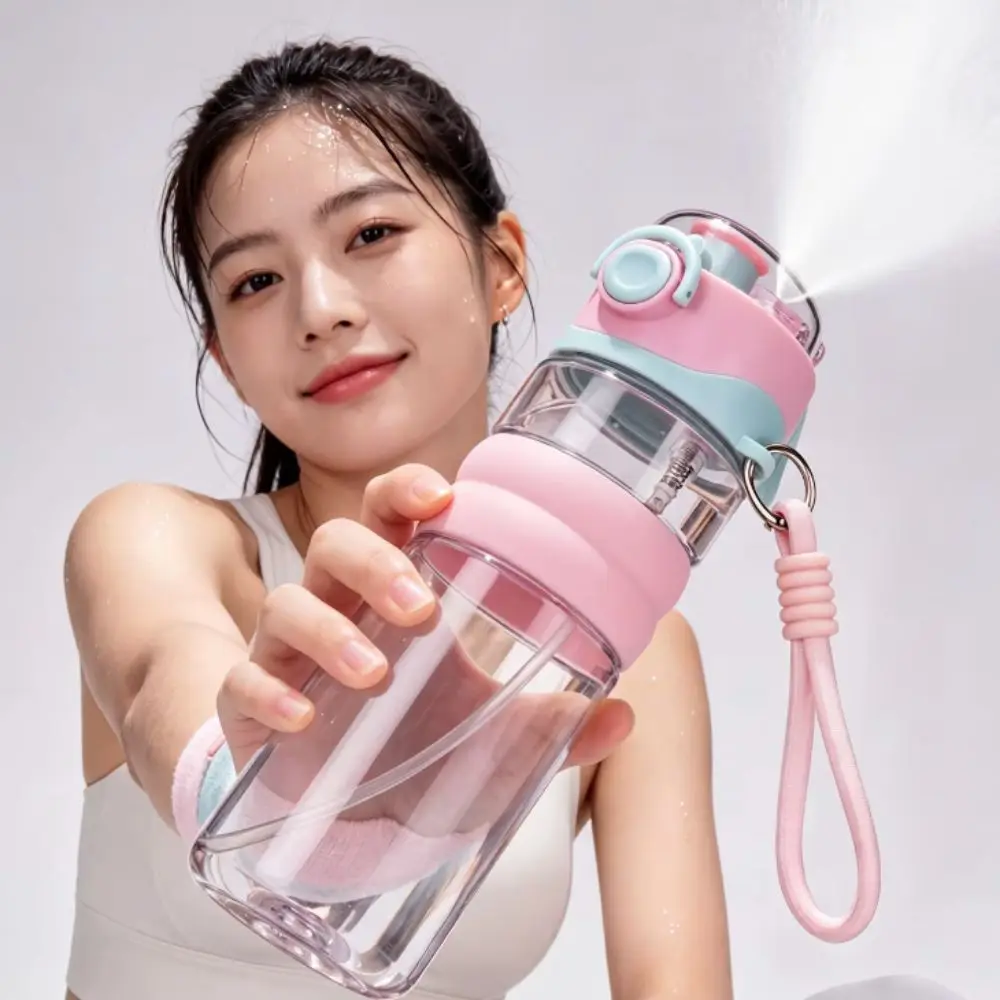 Large Capacity Spray Water Bottle 750 ML Dual-Use Student Water Cup Transparent Bounce-top Lid Outdoor Water Bottle Hiking