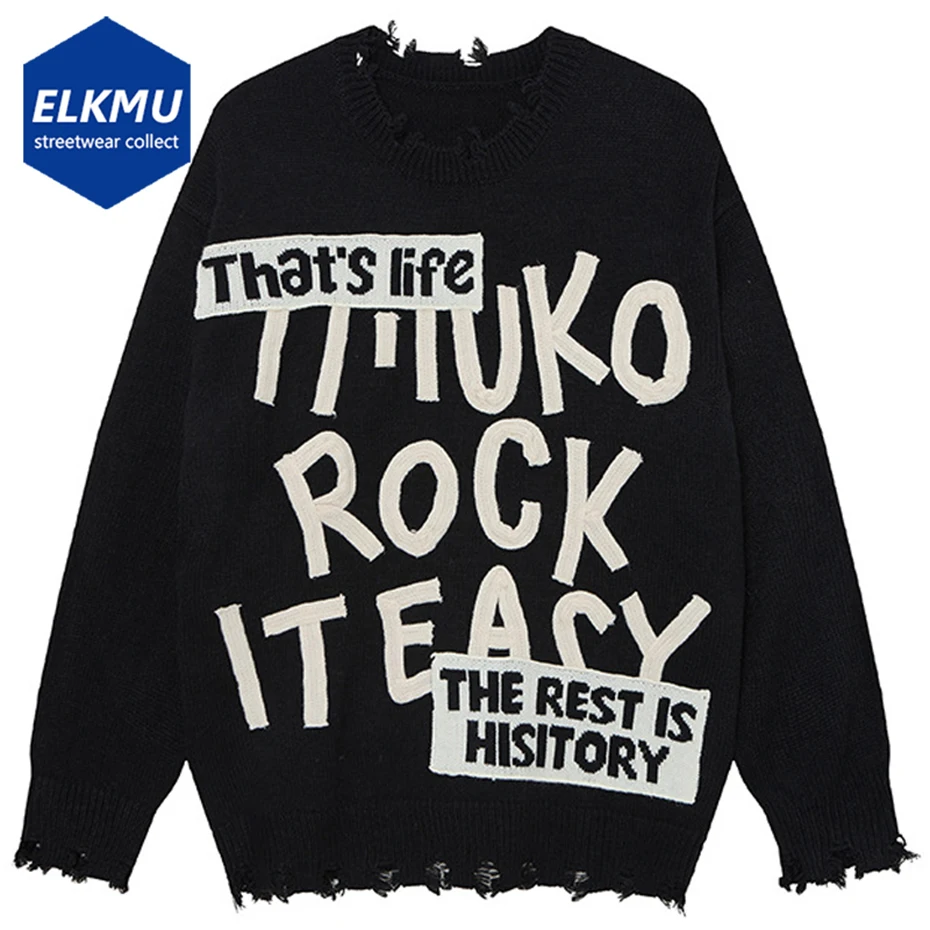 

Уличная одежда Harajuku, свитера в стиле хип-хоп, лоскутные свитера большого размера Y2K, повседневный свободный вязаный пуловер, джемпер, трикотаж