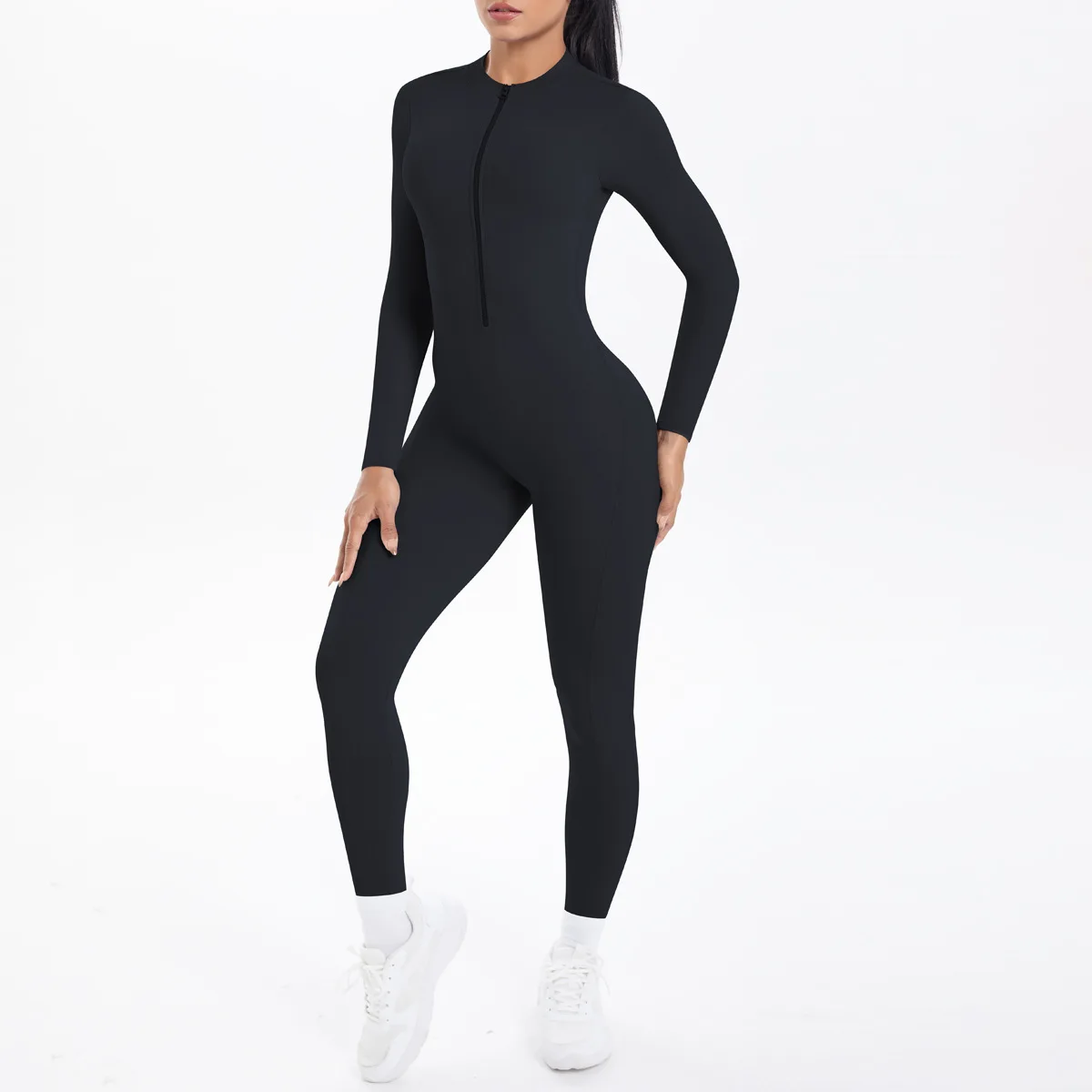 

Двусторонние парчовые комбинезоны для йоги с открытой спиной и длинными рукавами на молнии, цельные спортивные леггинсы для бега, фитнеса, боди для йоги