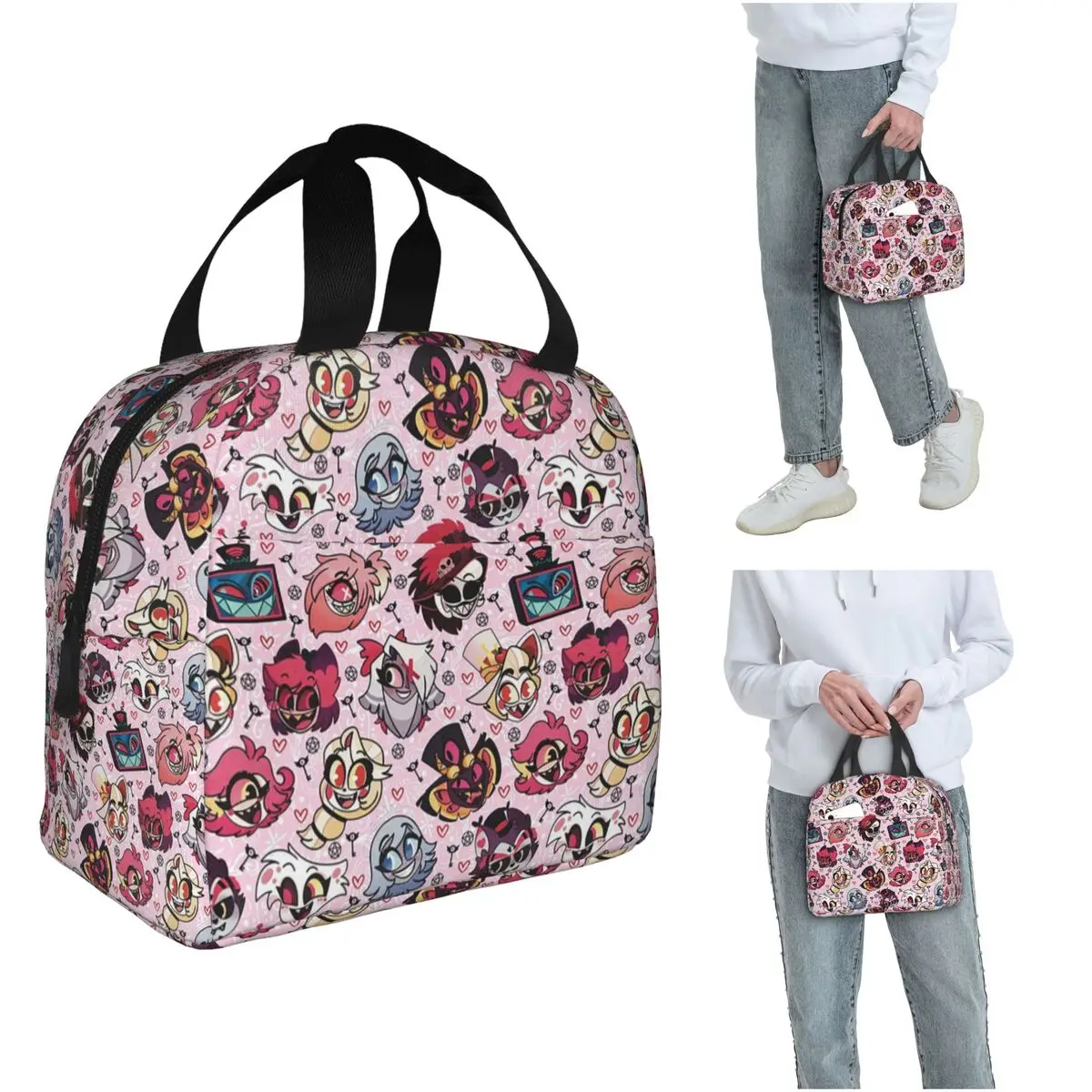 

Hazbin Hotel Cute Chibi Style Insulated Lunch Bag for Women Children Portable Food Boxes Thermal Lunch Box Tote