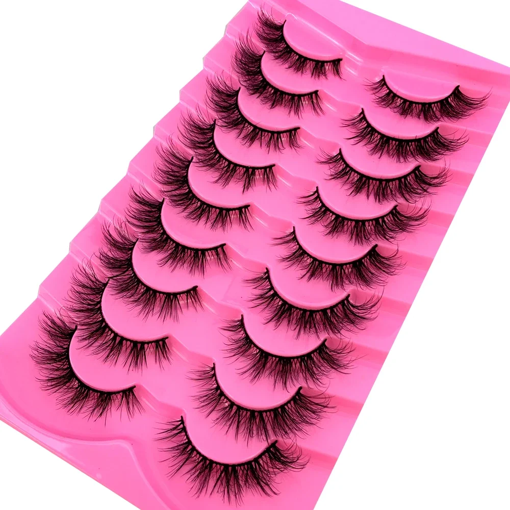 AMSDCN 9 Pairs Mink Lashes Fluffy Cat Eye Lashes Wispy 6D Volume False Eyelashes that Look Like Extensions Thick Soft Curly Fake