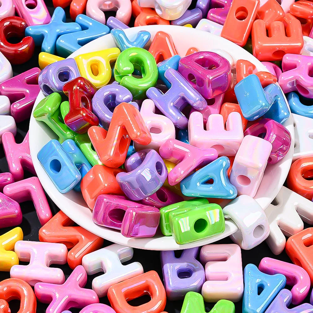 50 Stück goldfarbene Acryl-Buchstabenperlen, glänzende AB-Alphabet-Perlen für DIY-Schmuckherstellung, Armbänder, Halsketten, Schlüsselanhänger, Bastelarbeiten – Detail 8