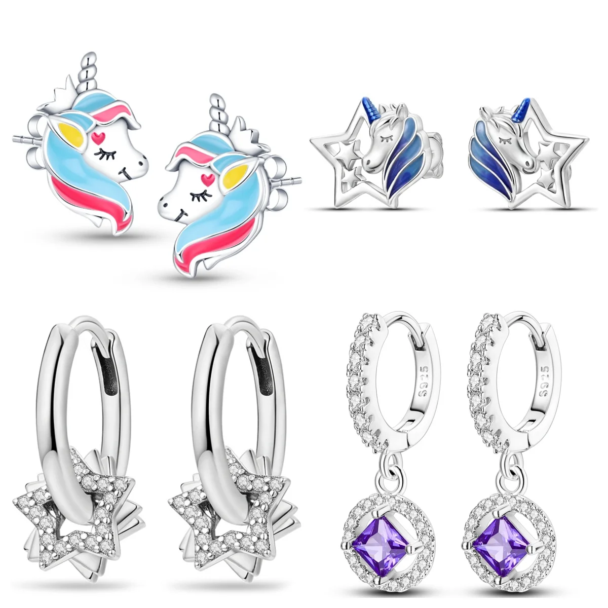 925 Sterling Silber S925 Sparkly Star Einhorn Ohrstecker Einfacher feiner Schmuck Damen Mädchen Mode Party Geschenk 2024
