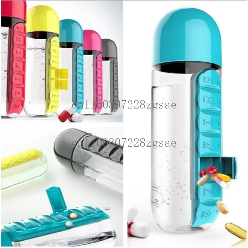 With medicine box cup creative water cup seven days portable medicine box two-in-one, outdoor carry water bottle
