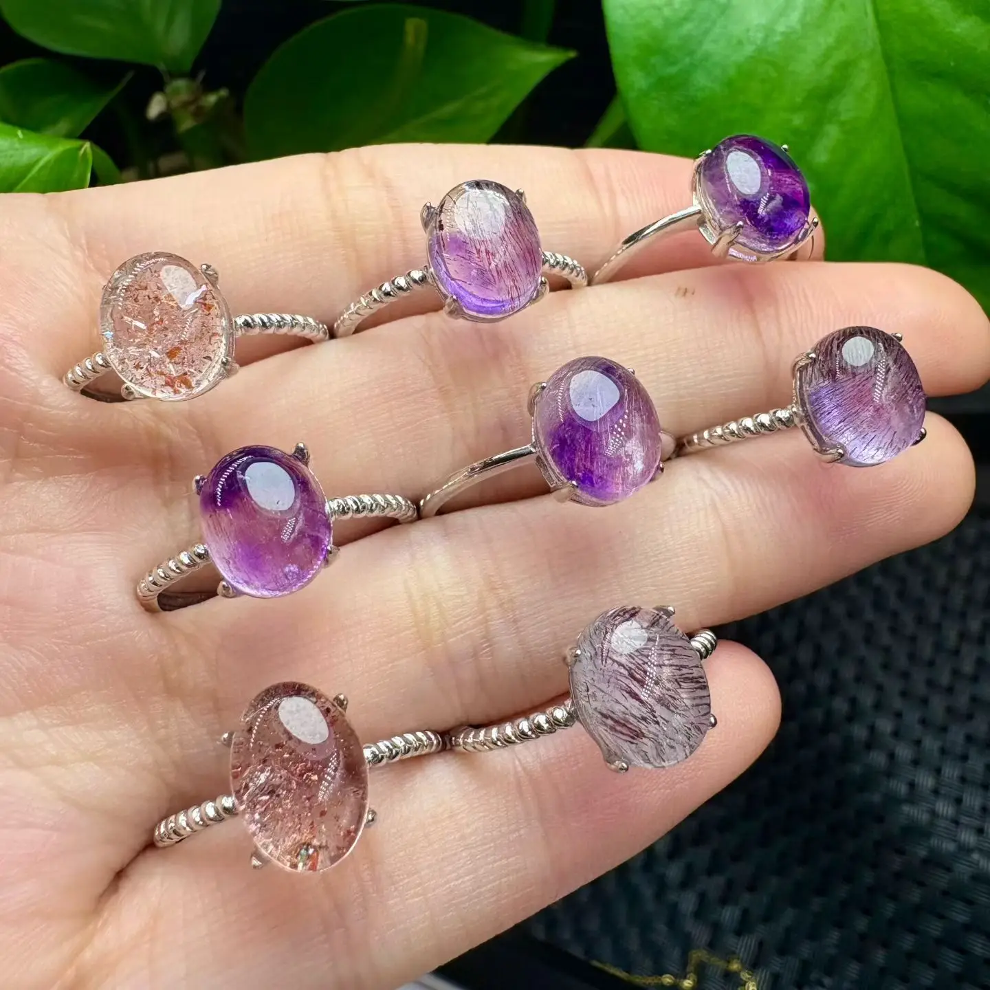 

1 шт. Fengbaowu натуральный аметист супер 7 кварцевое кольцо стерлингового серебра 925 пробы кристалл целебный камень модные ювелирные изделия подарок