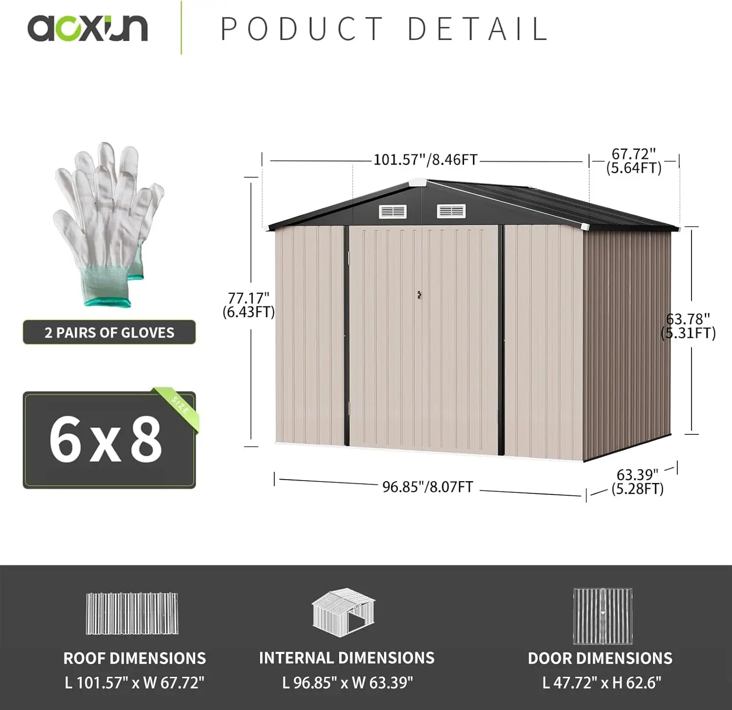 Cobertizo de almacenamiento al aire libre de 8,5 pies x 5,6 pies, casa de almacenamiento de herramientas de utilidad de acero de Metal con puerta y cerradura, para jardín de patio trasero, marrón