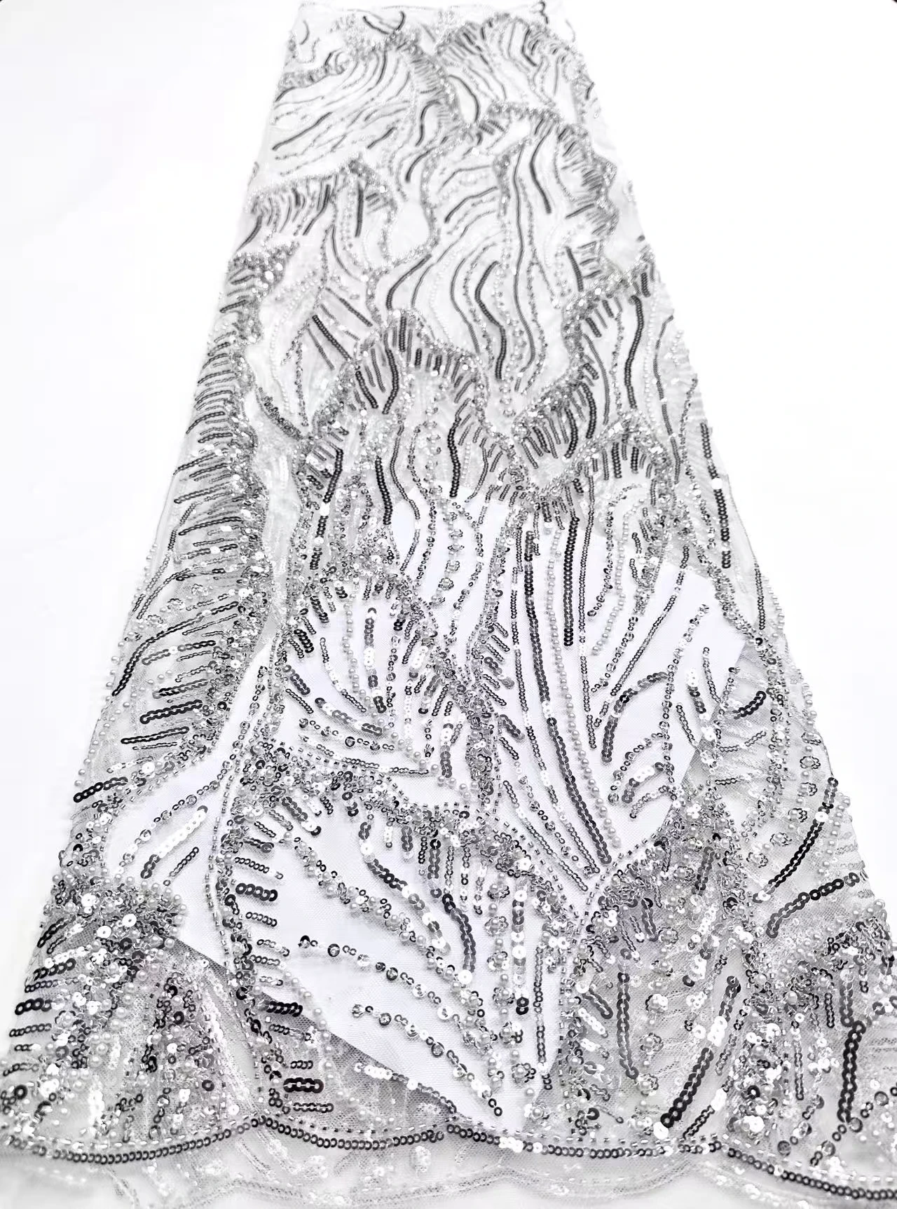 Nueva tela de encaje de tul africano negro 2025 tela de encaje bordado de lentejuelas de malla de alta calidad para mujer vestido de fiesta de noche CC1677