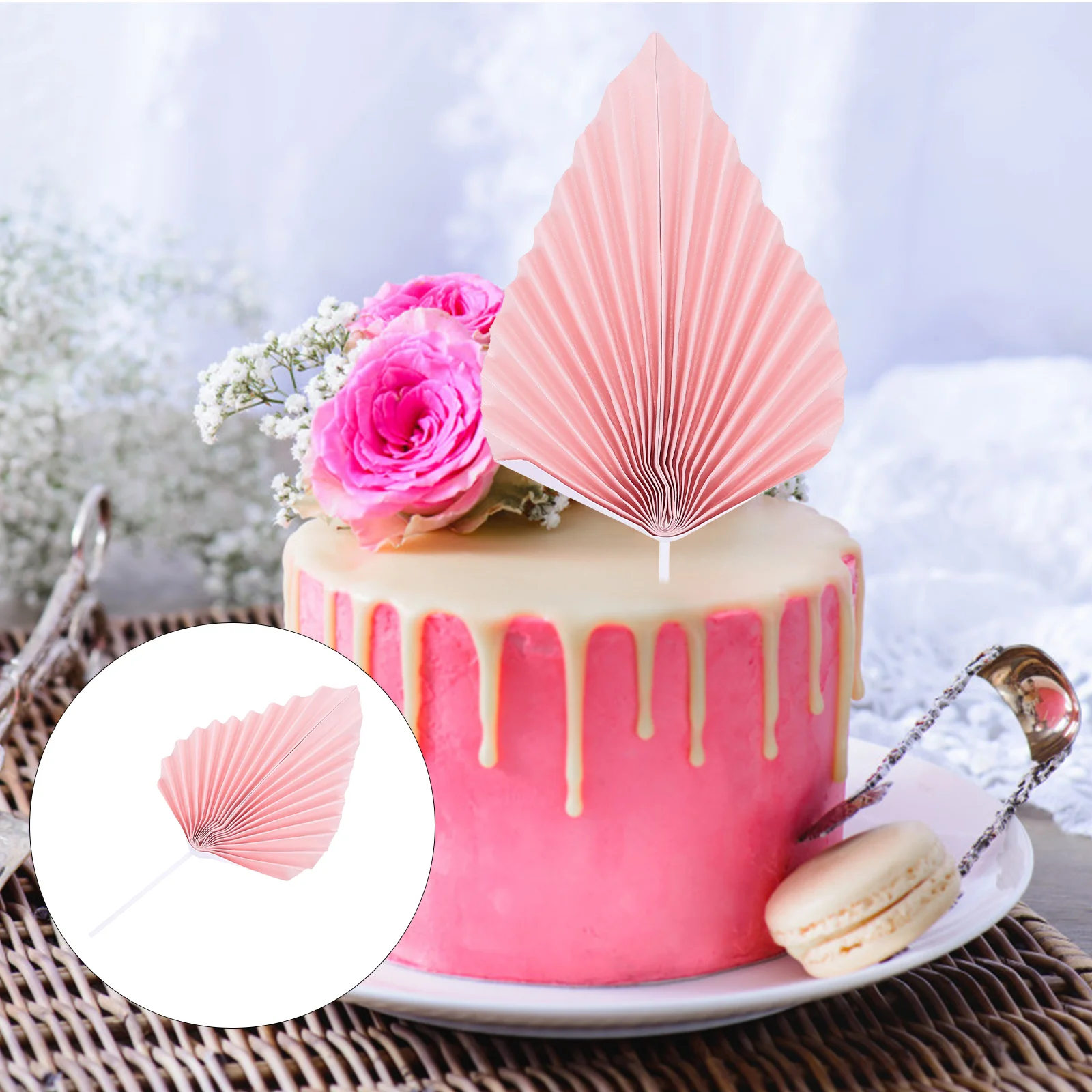 10PCS Palm Leaves Paper Fan Cakes Topper Birthday Cake Picks Cake Inserts Decorations Cupcake Topper