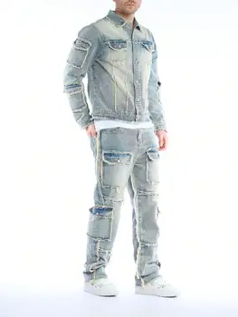 High-Quality Men's Washed Denim Two-Piece Set (Jeans + Denim Jacket) - Autumn & Winter Style 3