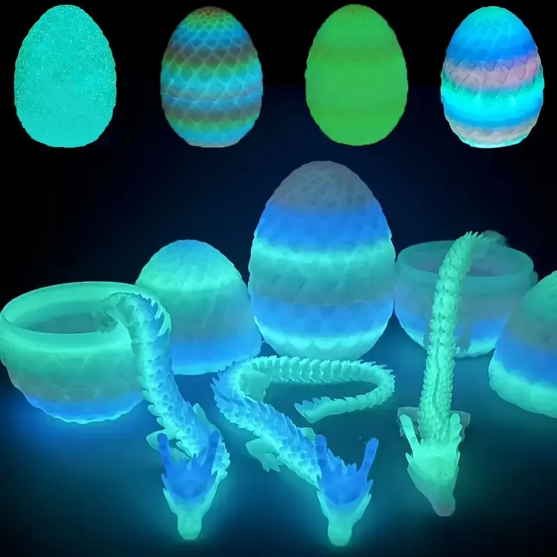 4-Piece Set, 3D Printed Glow-In-The-Dark Dragon Egg Models, Bendable Joint Anime Figurines, Home Office Desk Car Decor, Halloween Christmas Gift!