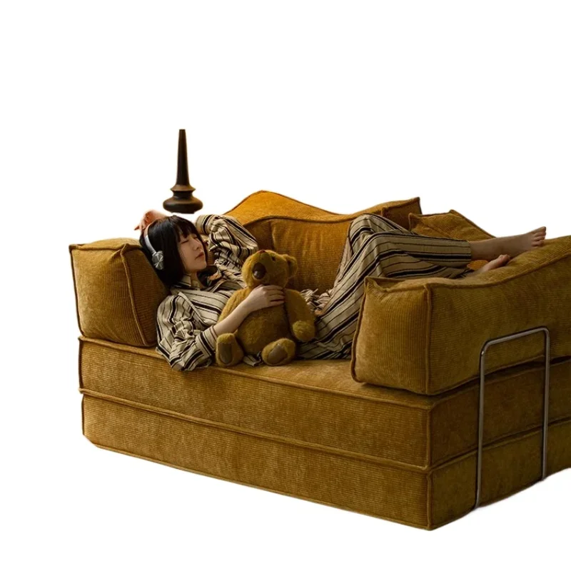 Medieval fabric sofa living room module retro sofa sitting and lying dual-purpose teddy sofa invisible bed