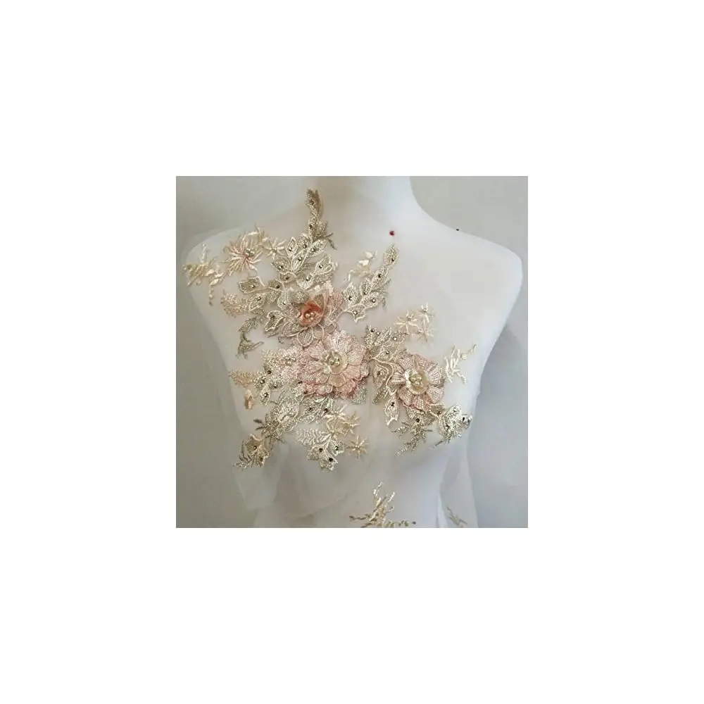 

Embroidered Pearl Hot-Drilled Three-Dimensional Flower Lace Applique 3D Series Wedding Dress/Dress/Performance Stage Dress/Co
