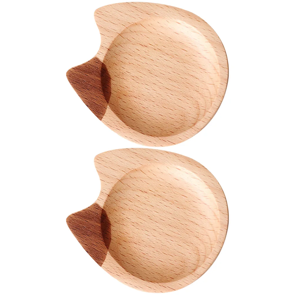 

2 Pcs Cat Seasoning Dish Delicate Wood Plate Sauce and Vinegar Themed Kitchen Accessories