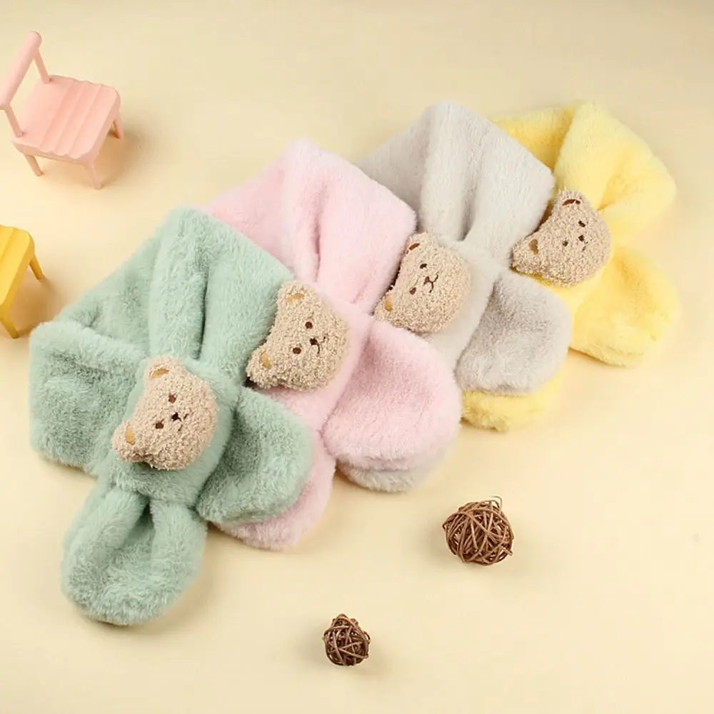 Fashion Warm Kids Winter Scarf Thick Neck Warmer Cartoon Bears Soft Children Cross Neckerchief Baby Boys Girls
