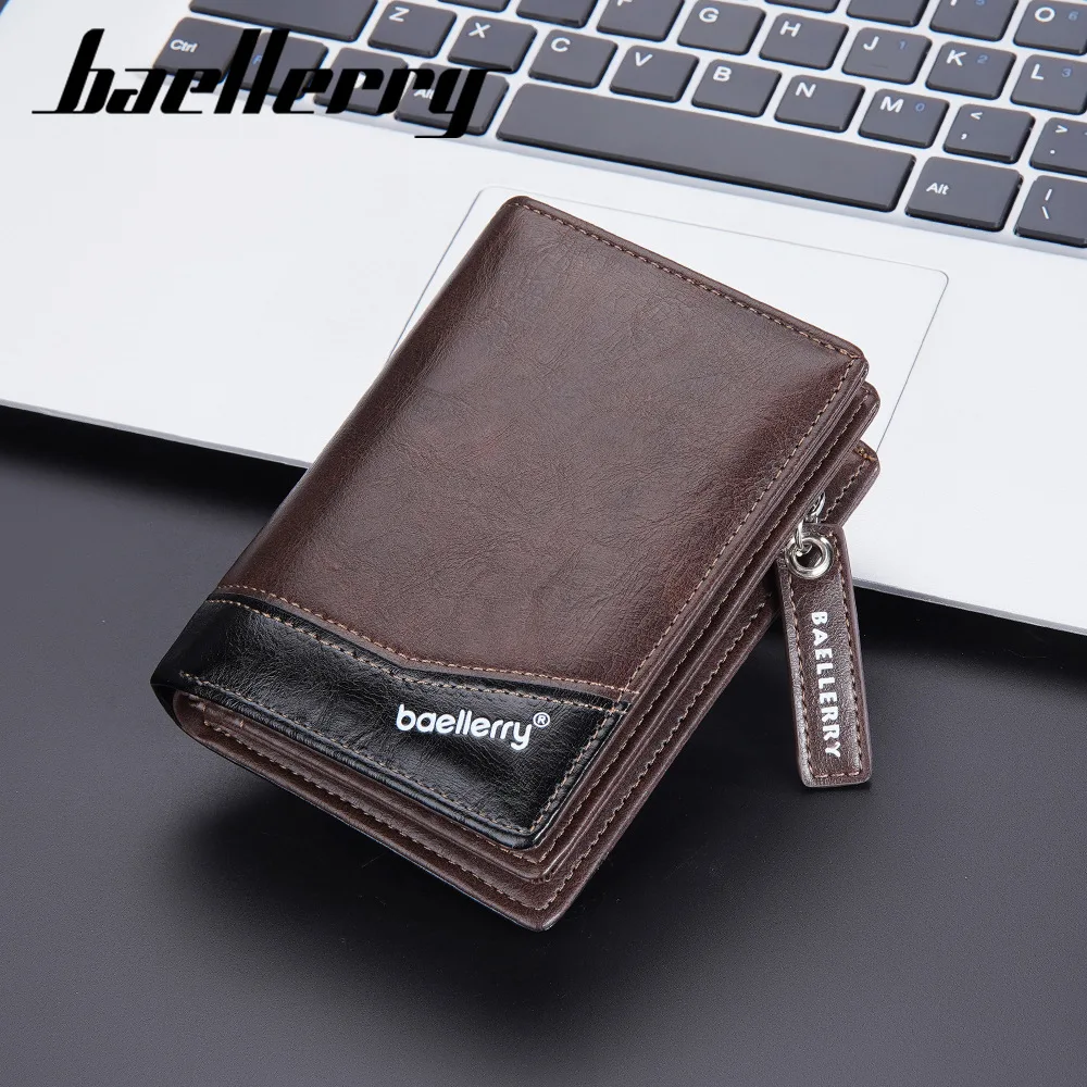 Baellerry Business Men Wallets Leather Purse with Zipper Coin Pocket High Quality Vintage Small Card Holder Money Wallet for Men