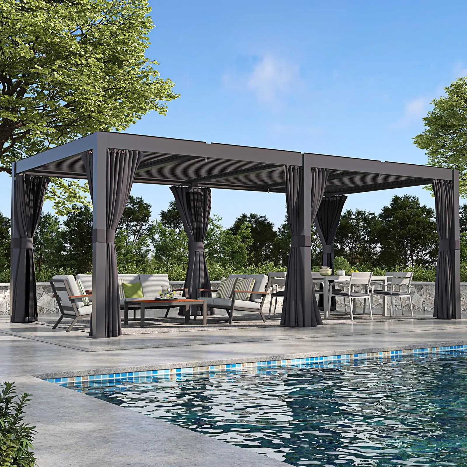 

Наружная регулируемая непромокаемая система скрытого дренажа на крыше, водонепроницаемые шторы и сетки, жалюзи, беседка для террасы, крыльца, сада