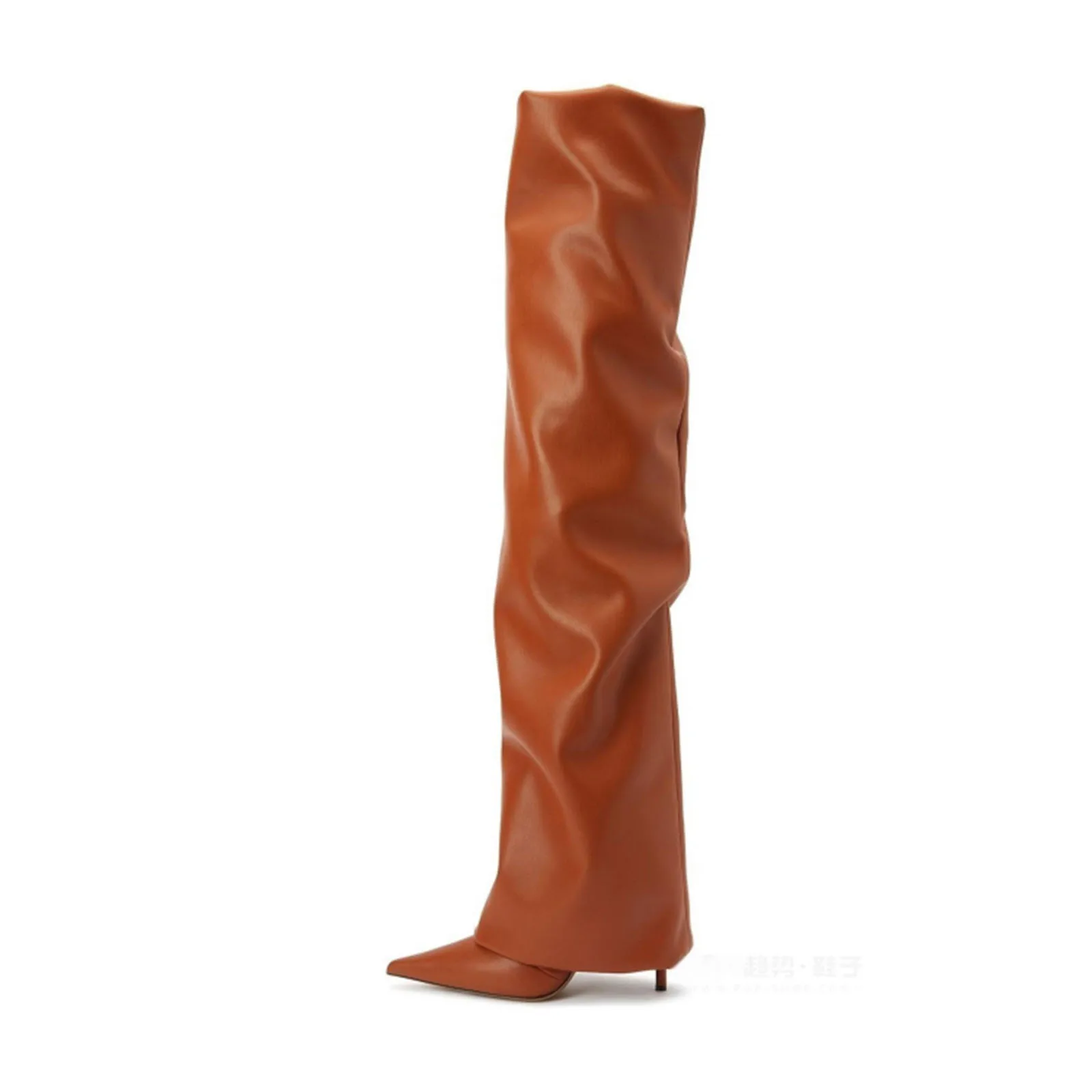 

Arden Furtado 2024 fashion over the knee high boots women Pleated Pointed Turned-over Edge high heel long brown boots Wide Calf