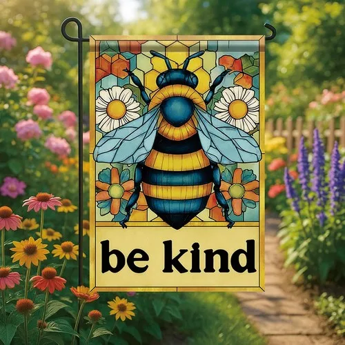 Spring Summer Garden Flag Be Kind Bee Stained Glass Floral Art, 12x18 Inch XXQ