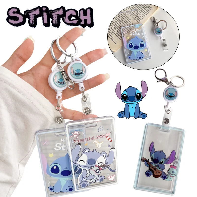 

Disney Stitch Retractable Clip ID Card Holder Cartoon Badge Reel Cardholders Students Meal Bus Card Cover Case Wallets Supplies