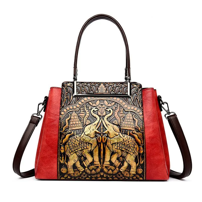 2024 new literary national style women's embossed retro handbag