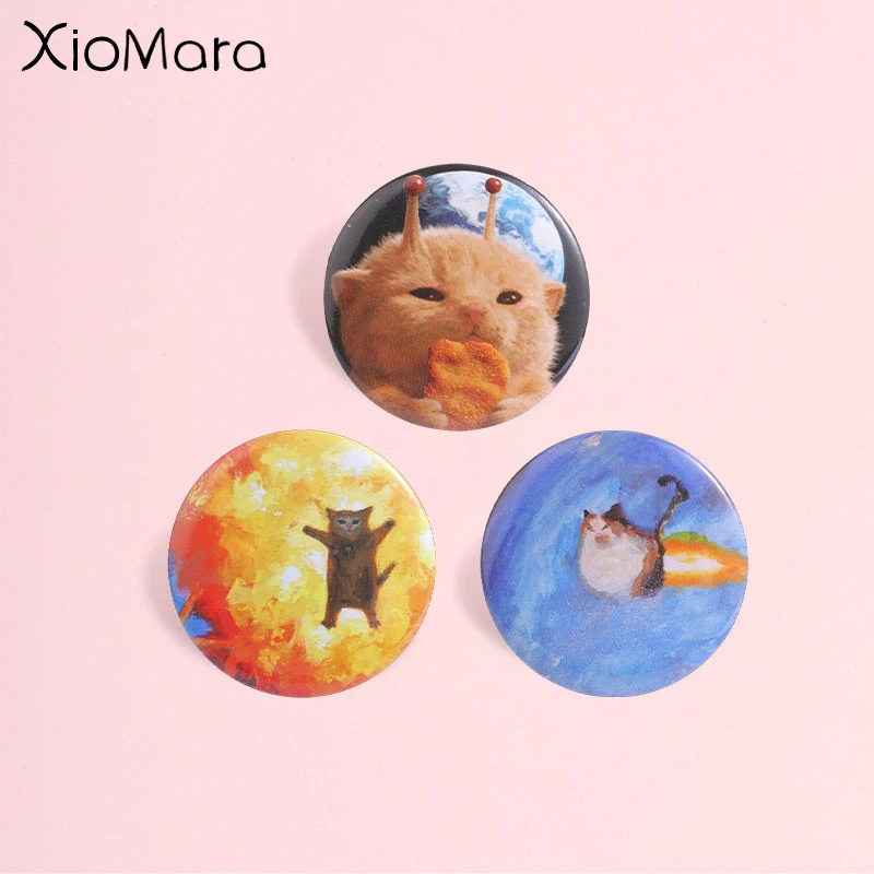 Cute Space Cat Button Pin, Alien Kitten Explosion Cat Rocket Cat Badge, Fashion Backpack Clothing Accessory, Gift for Cat Lovers