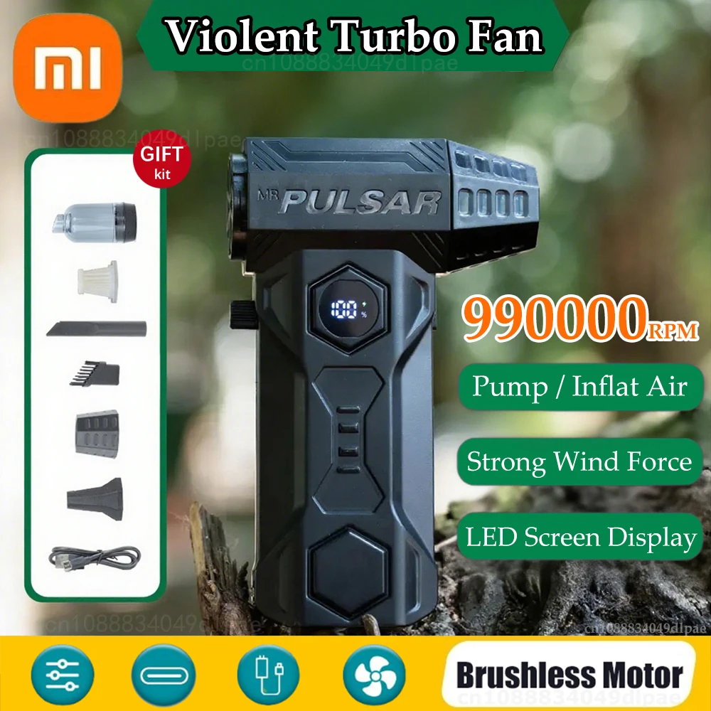 

Xiaomi Violent Turbo Fan Pro Max 990000 об/мин Мощный ветровой воздуходувка Бесщеточный двигатель Турбоструйный всасывающий 2в1 для пылеочистителя