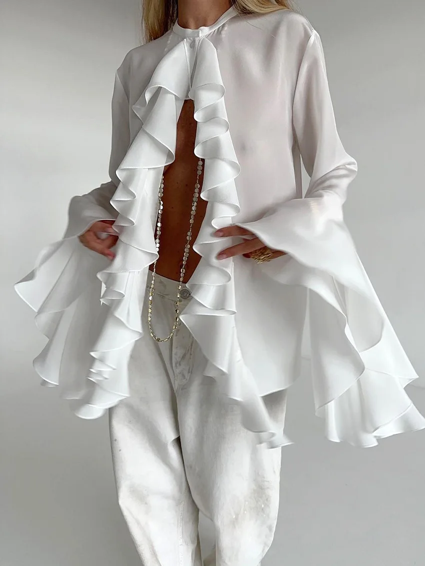 

Design inspired long sleeved shirt with ruffled edges for autumn and winter, new style with high-end temperament, 2025 Europea