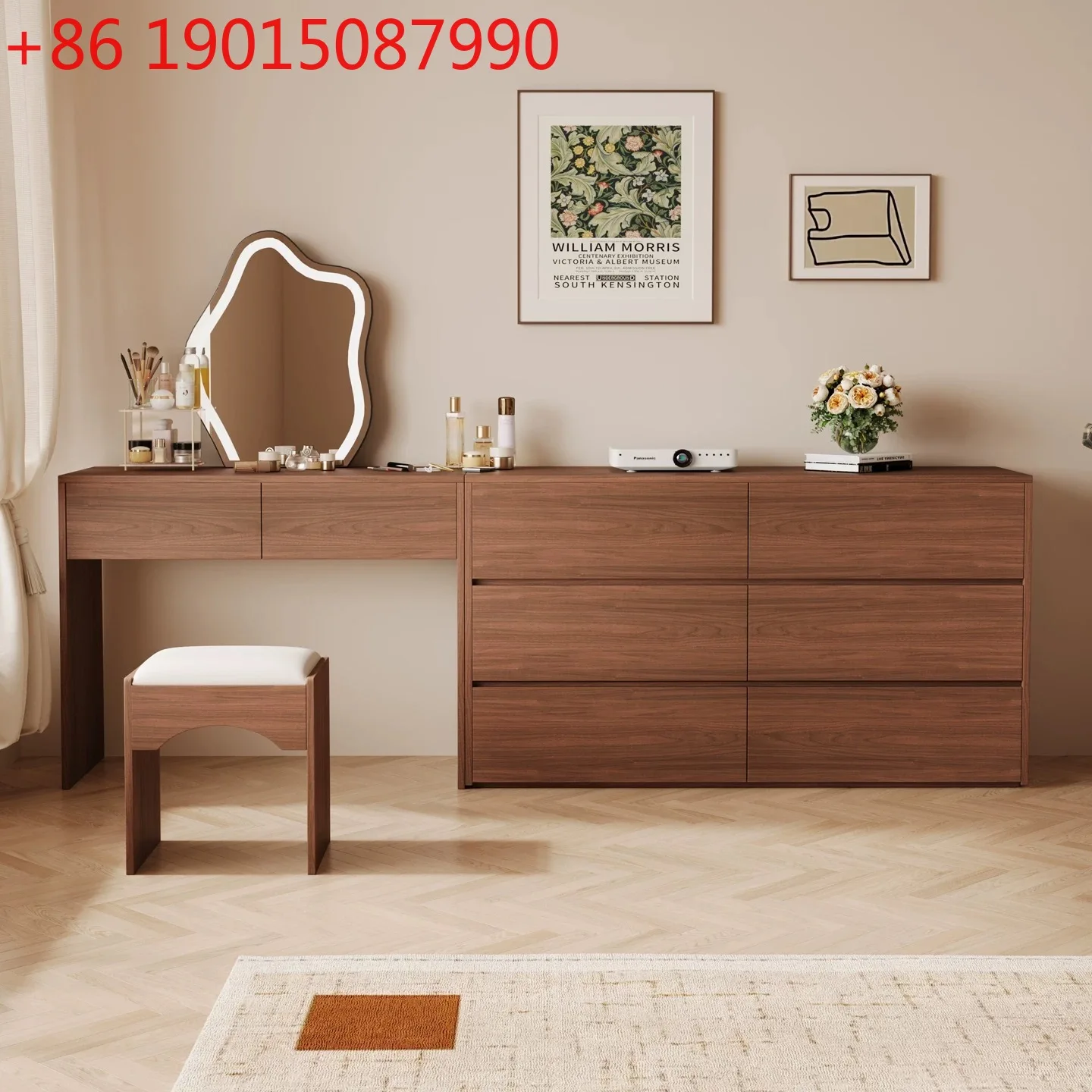 

Новый столик для макияжа из цельного дерева ореха 2025 года, комод, встроенный с зеркалом, современная спальня, простая маленькая квартира