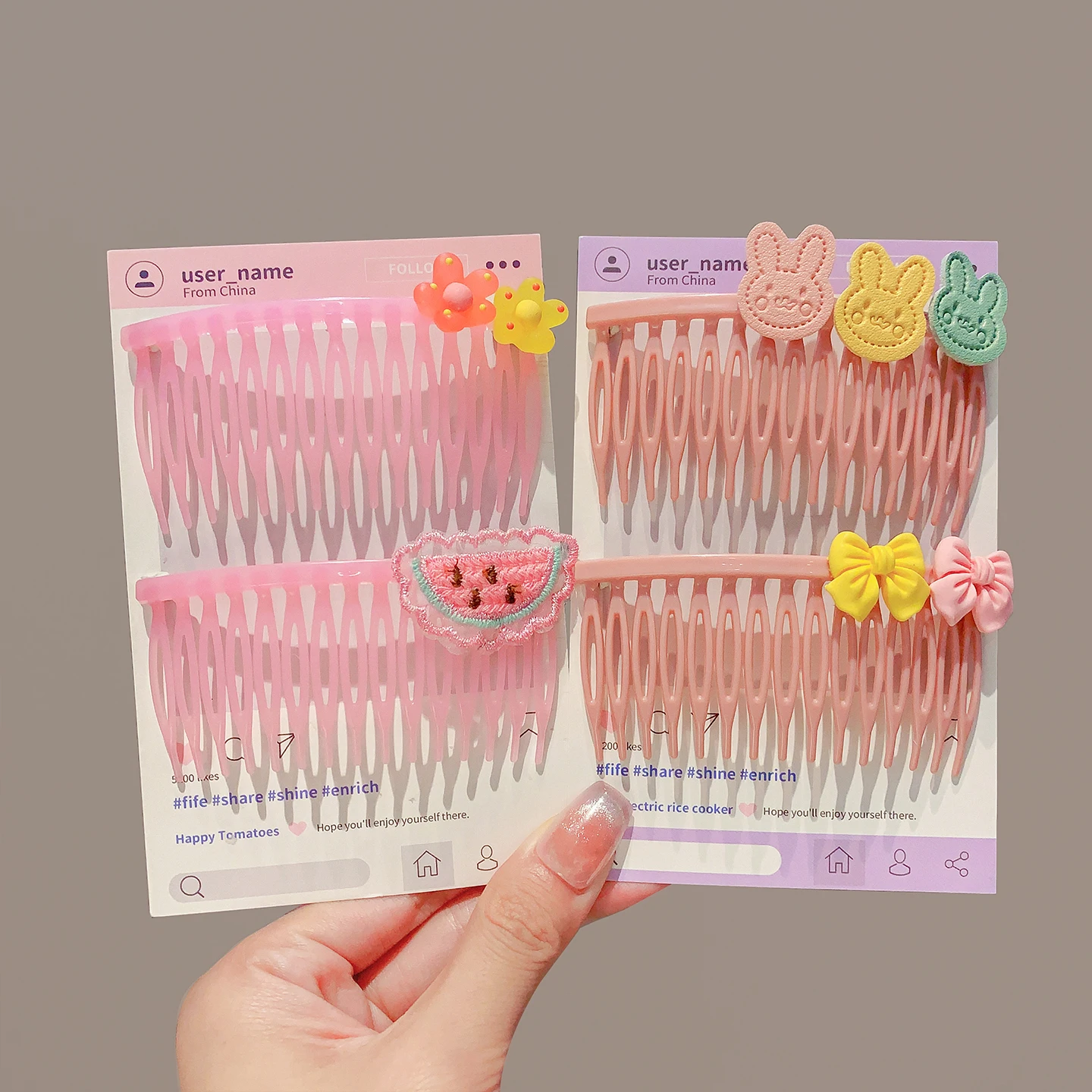 Neue modische 5-teilige Cartoon-Frucht-Tier-Blumen-Haarkamm-Clips für Mädchen, Frauen, Kinder, koreanisches Harz, schadet dem Haar nicht, Haar-Accessoires, Geschenk – Detail 5