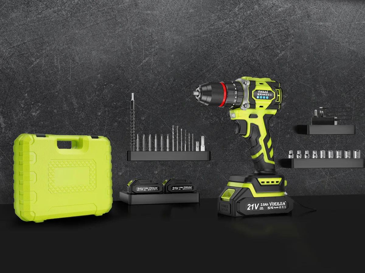 VOERJIA 21V Bürstenloser Akku-Bohrschrauber, 750W Elektrobohrmaschine mit 2 Akkus 2000mAh, 20+3 Drehmoment-Akku-Bohrmaschine, 3/8" Bohrfutter, 60N. – Detail 11