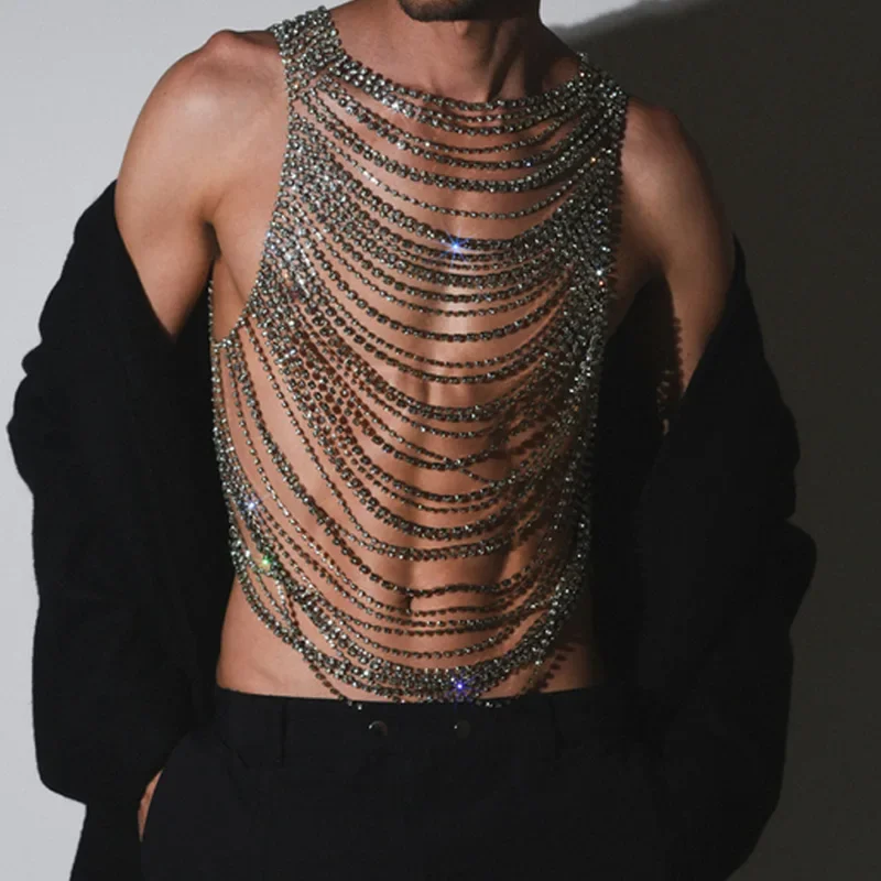 Mode Luxuriöse Männer Frauen Körper Kette Unterwäsche Mit Strass Bankett Bühne Leistung Party Kleidung Schmuck Zubehör