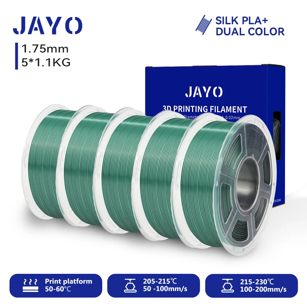 JAYO 5 Rollen 3D Zijde Pla Plus/ Dubbele Kleuren ZIJDE/Drievoudige Kleuren ZIJDE 3D Printer Filament 1.75mm Niet-toxisch als 3D-printmaterialen