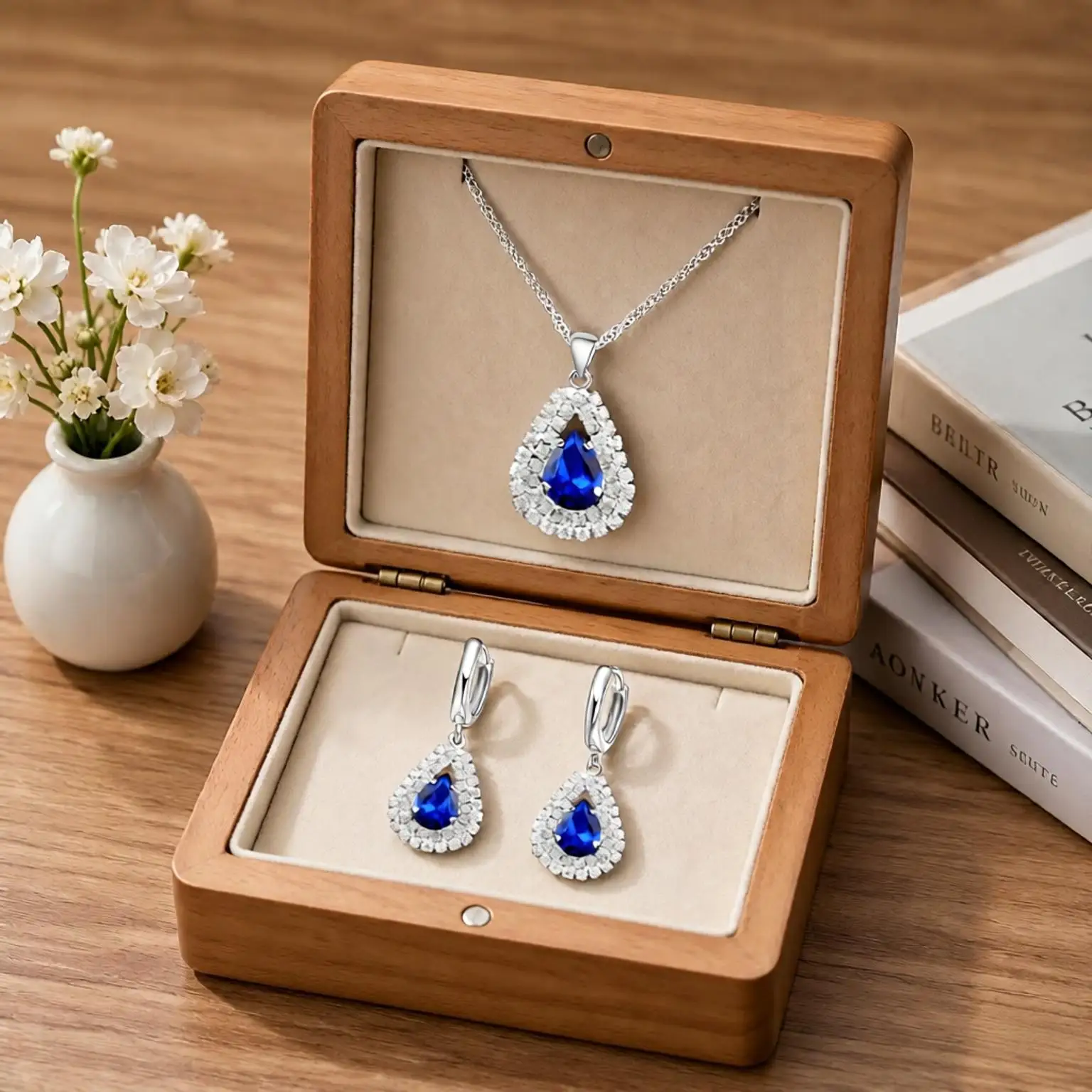 Luxurious 925 Sterling Silver Water Drop Shape Crystal Zircon Necklace Earrings Set For Women Girl Engagement Party Jewelry Gift
