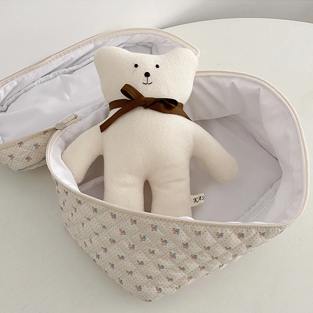 Coreano bonito organizador de viagem portátil zíper beleza caso acolchoado compõem bolsa de grande capacidade impressão floral para senhoras menina