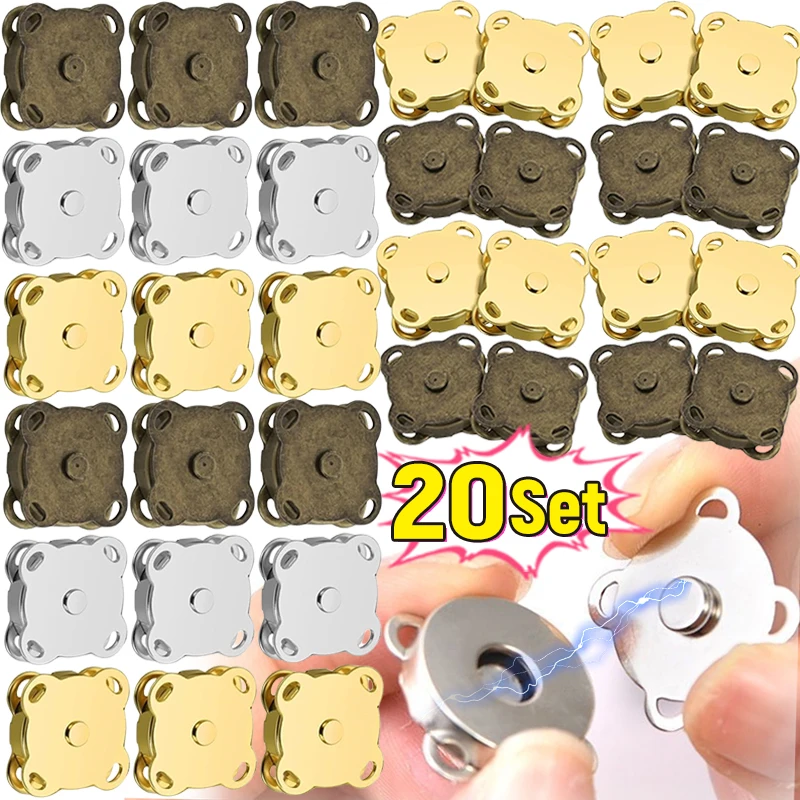 

1/20Sets Magnetic Snap Button Metal Invisible Sew on Button Lock Clasps Fasteners for Purse Bags Clothes Craft DIY Accessories