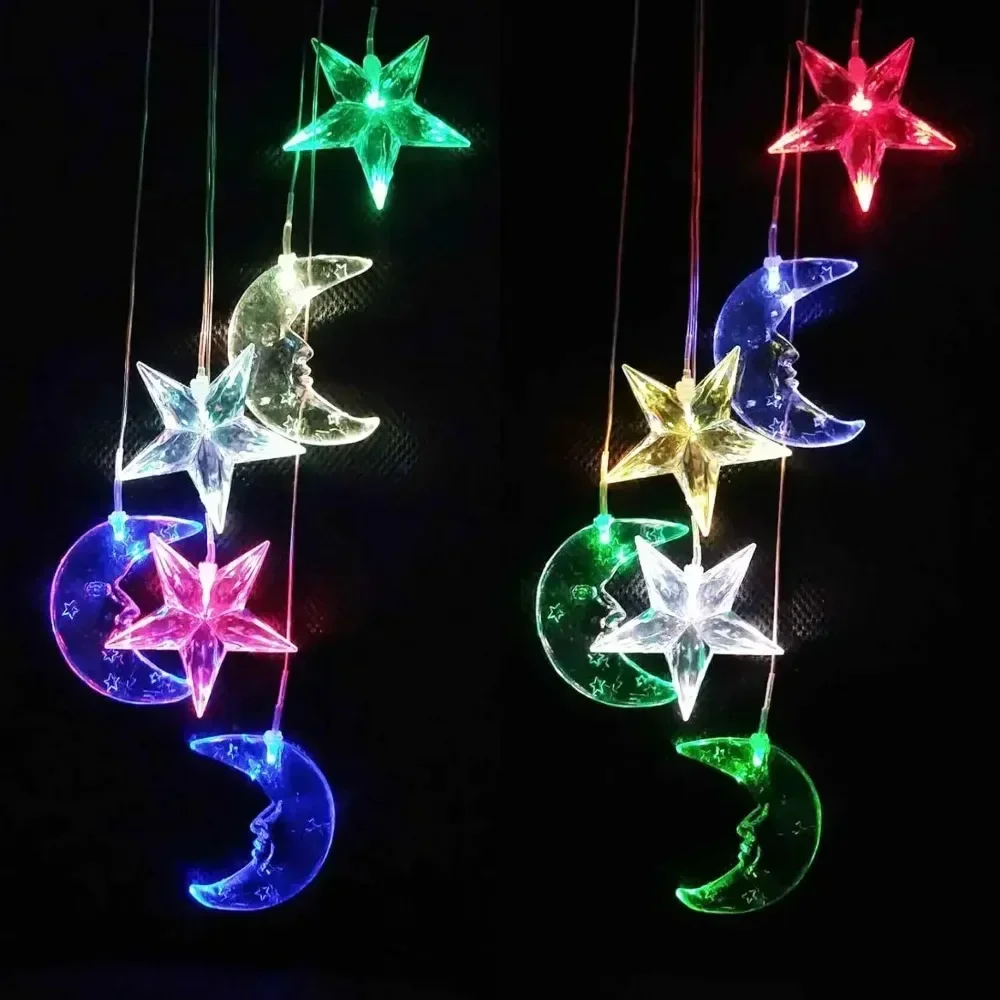 LED Solar Wind Chime Light Garden Stars Moon Wind Chime Lamp Colorful Waterproof Hanging Solar Light for Garden Yard Home Decor