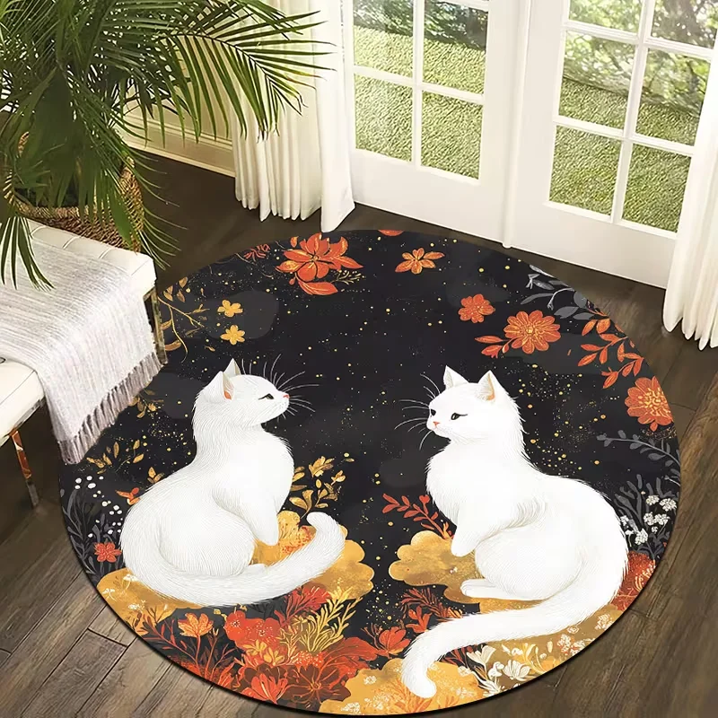 Cute Twin Panda Snow Bamboo Round Rug Winter Theme Non Slip Circular Mat Soft Animal Carpet for Bedroom Living Room